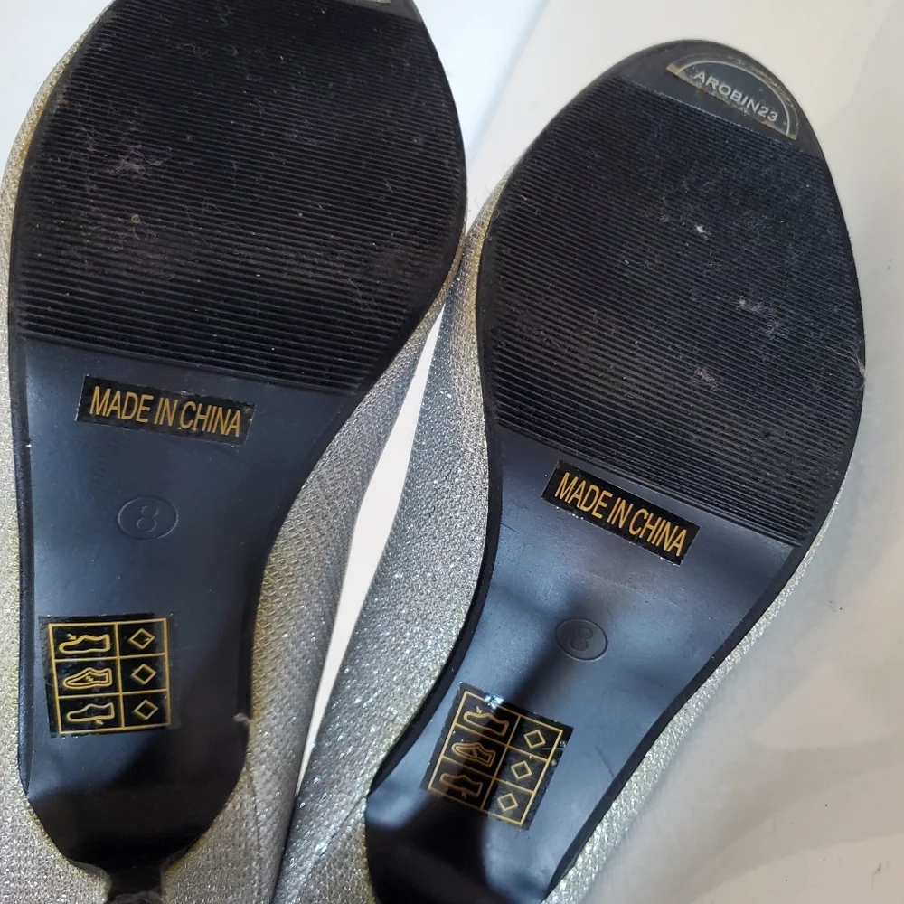 Sparkly Silver 8 Slip On Pump Michaelangelo 3.5" Heel David's Bridal AROBIN23 - Picture 11 of 16